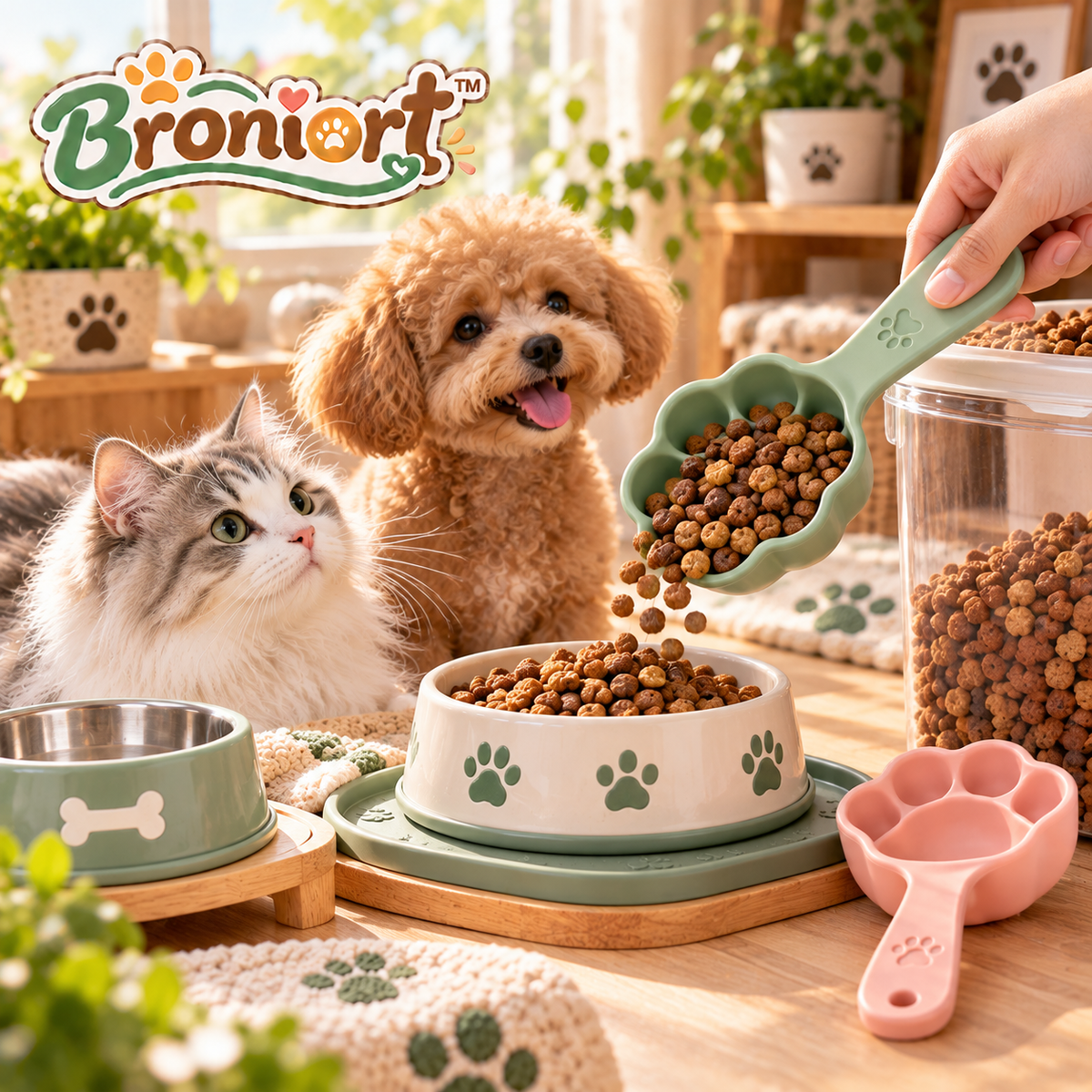 Broniort™ PawPortion Silicone Pet Food Scoop – Paw-Shaped 1-Cup Dry Kibble Measuring Scoop with Easy-Grip Handle