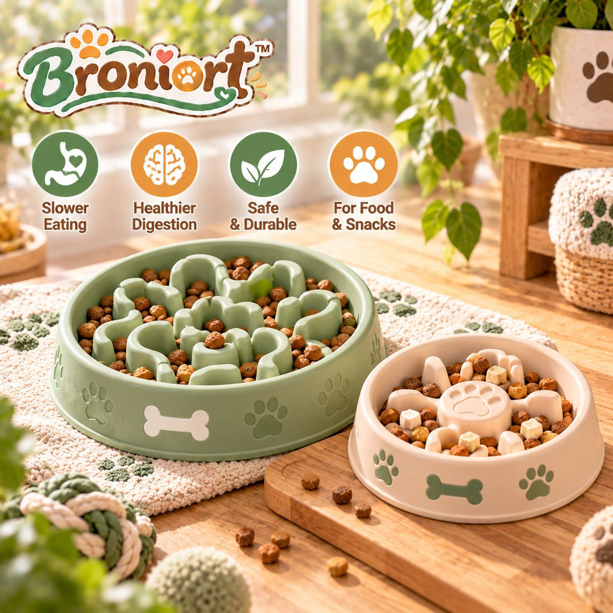 Broniort™ PacePlate Slow Feeder Pet Bowl & Mini Snack Tray – Textured Dog & Cat Feeding Bowl Set with Non-Slip Base