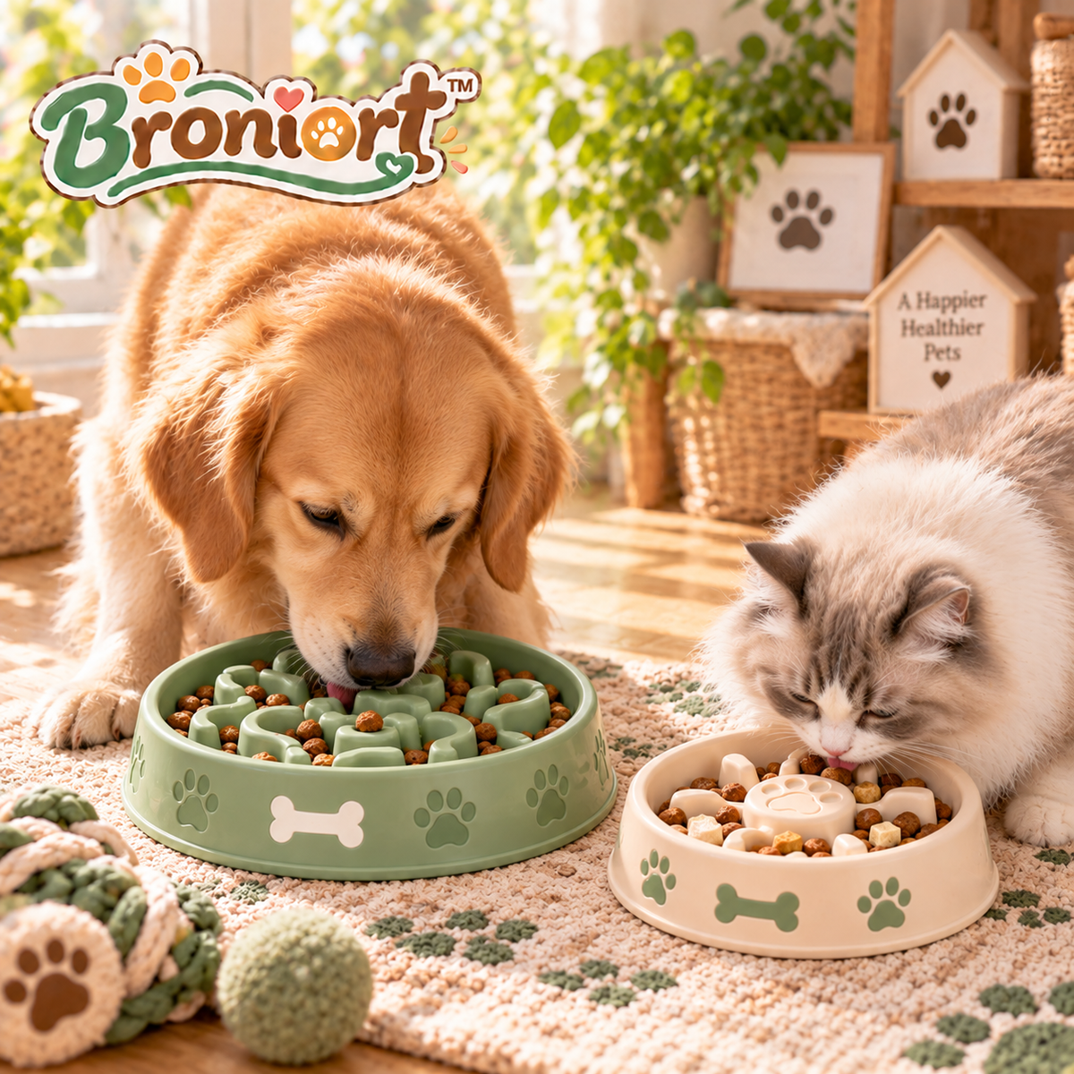 Broniort™ PacePlate Slow Feeder Pet Bowl & Mini Snack Tray – Textured Dog & Cat Feeding Bowl Set with Non-Slip Base
