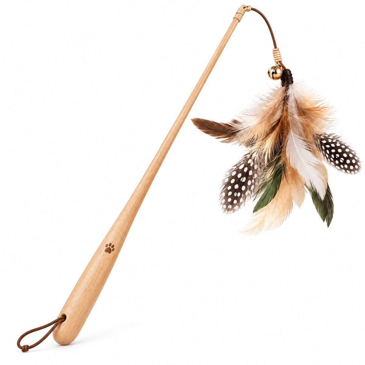 Broniort™ WillowFlutter Wooden Handle Feather Cat Wand – Interactive Cat Teaser Toy, Feather Chase Wand for Indoor Cats & Kittens