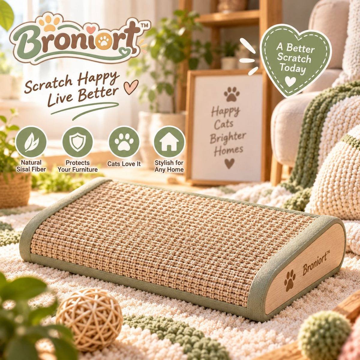 Broniort™ HearthScratch Woven Sisal Pet Scratching Board – Compact Cat Scratcher Pad, Natural Fiber Scratch Surface for Indoor Cats