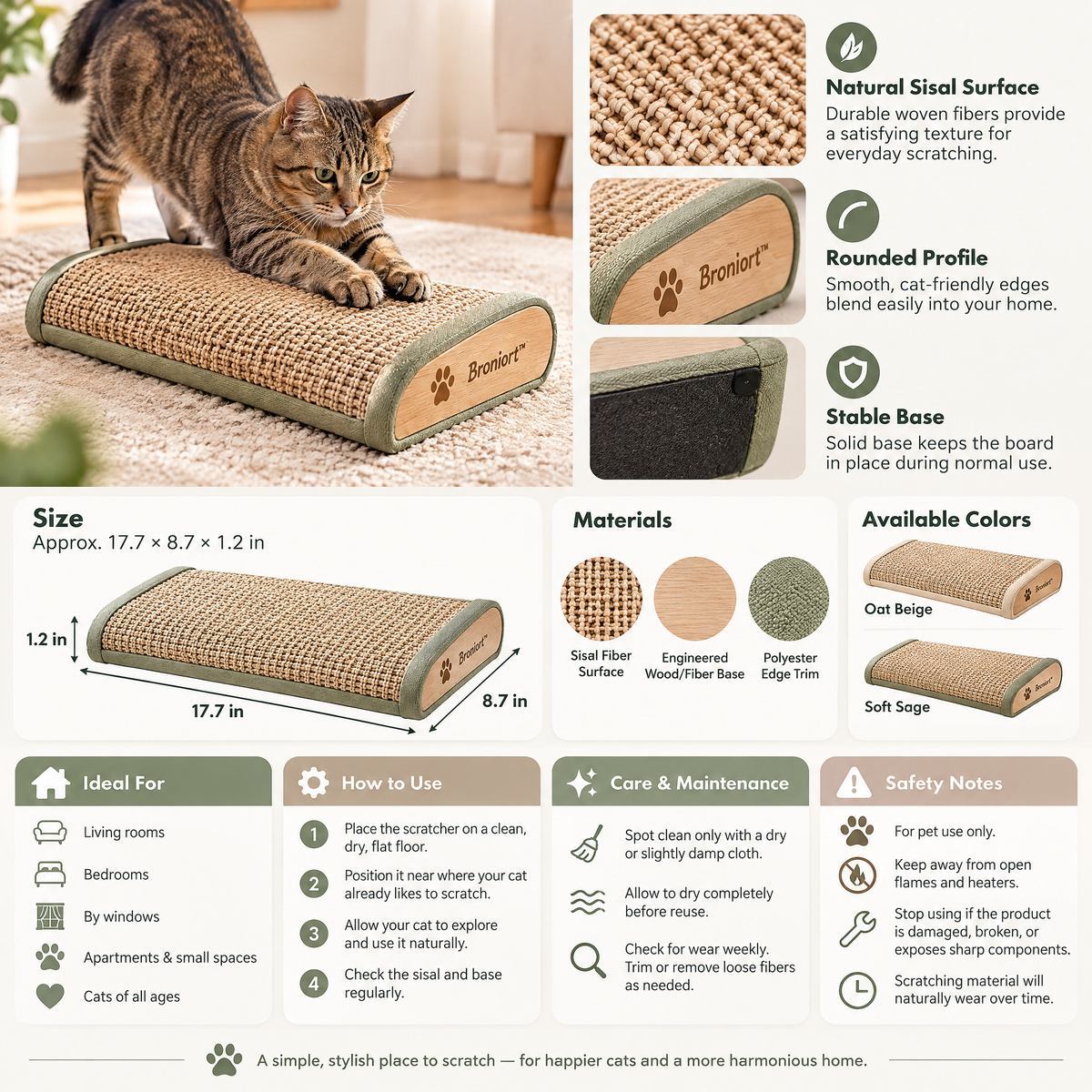 Broniort™ HearthScratch Woven Sisal Pet Scratching Board – Compact Cat Scratcher Pad, Natural Fiber Scratch Surface for Indoor Cats