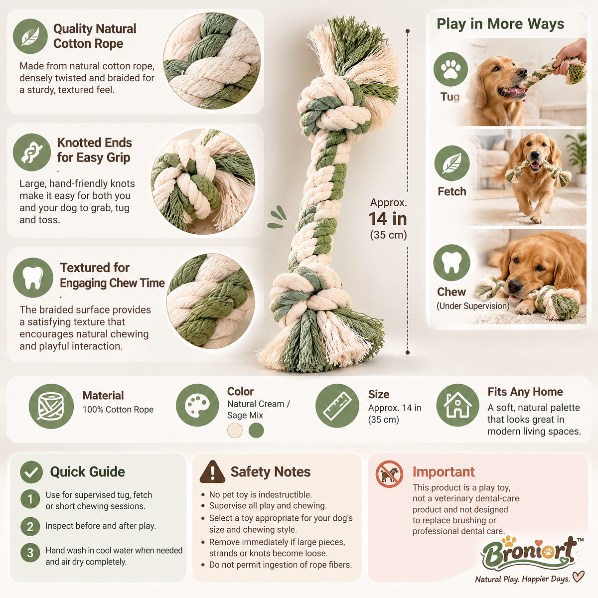 Broniort™ CottonLoop Natural Cotton Rope Pet Chew & Tug Toy – Braided Dog Rope Toy for Tug, Fetch & Supervised Chewing