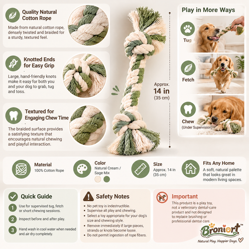 Broniort™ CottonLoop Natural Cotton Rope Pet Chew & Tug Toy – Braided Dog Rope Toy for Tug, Fetch & Supervised Chewing