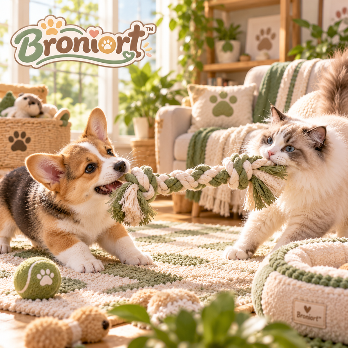 Broniort™ CottonLoop Natural Cotton Rope Pet Chew & Tug Toy – Braided Dog Rope Toy for Tug, Fetch & Supervised Chewing