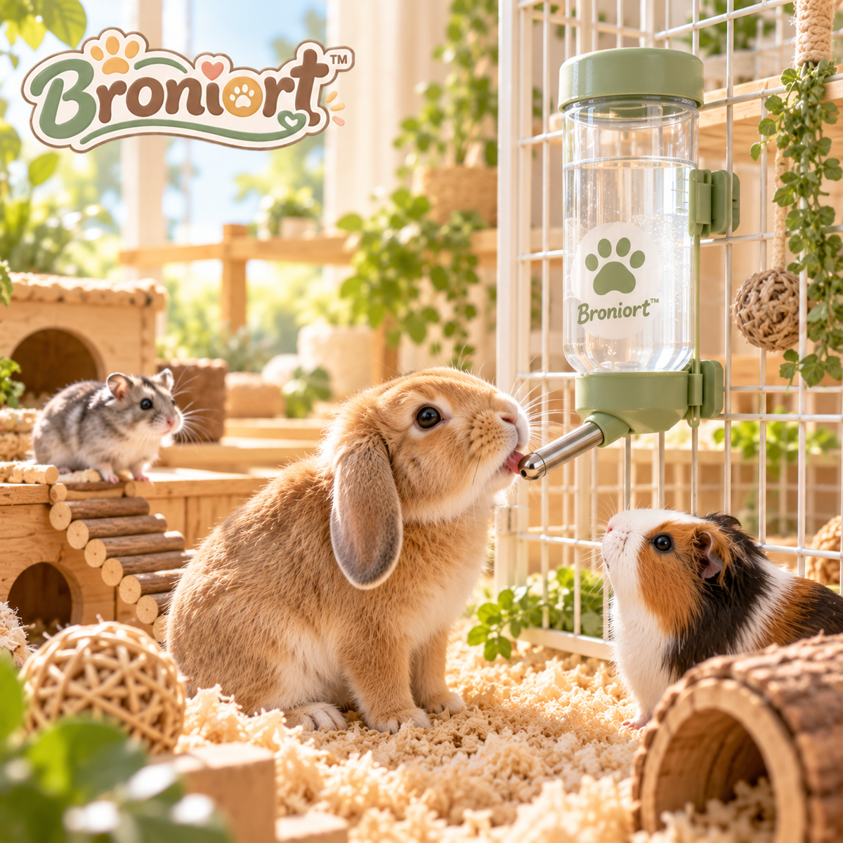 Broniort™ SipRoll Pet Drinking Bottle – Ball-Tip Water Dispenser for Small Pets, Cage & Crate Hydration Bottle