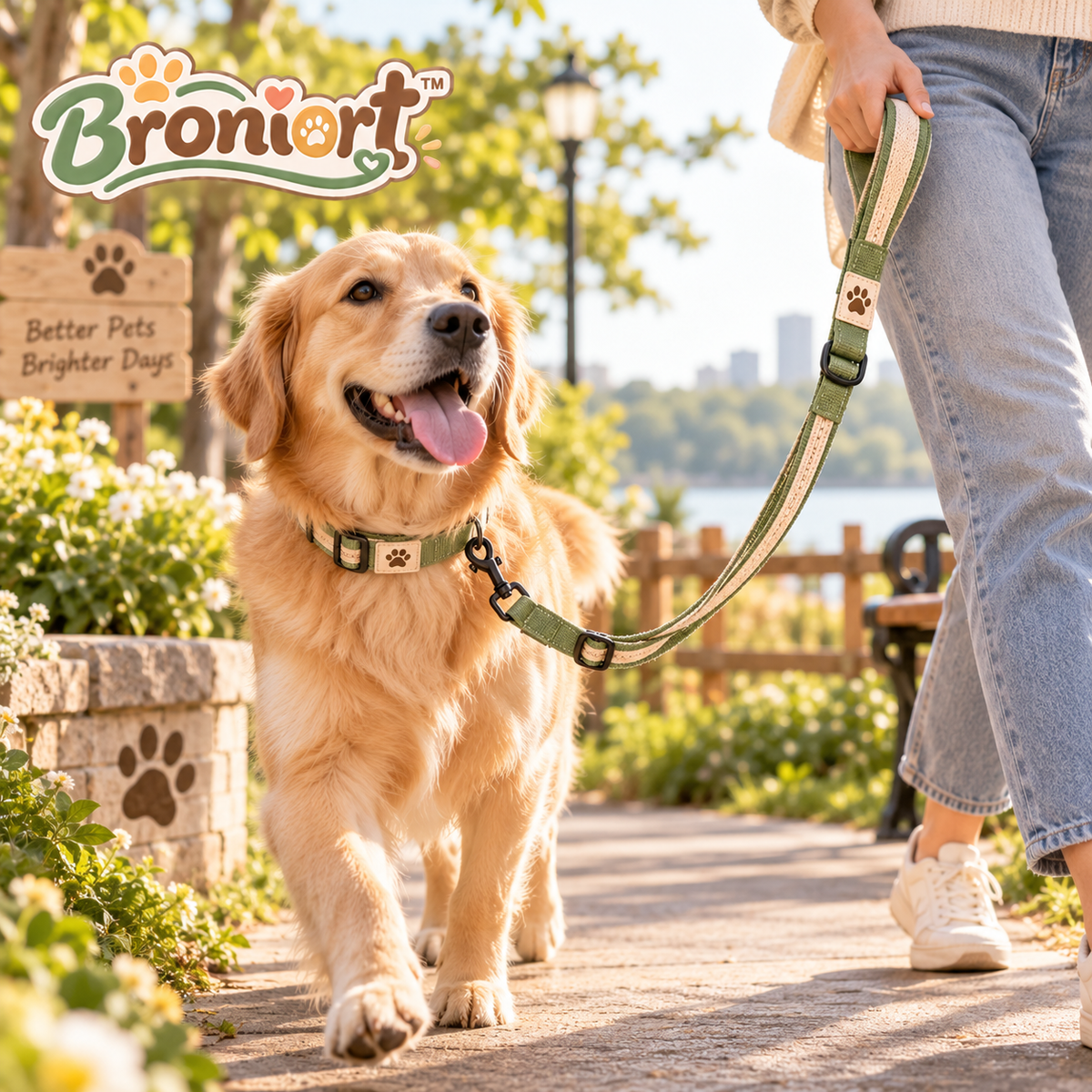 Broniort™ SoftStride Adjustable Fabric Dog Leash – Padded Everyday Walking Lead with Swivel Clip