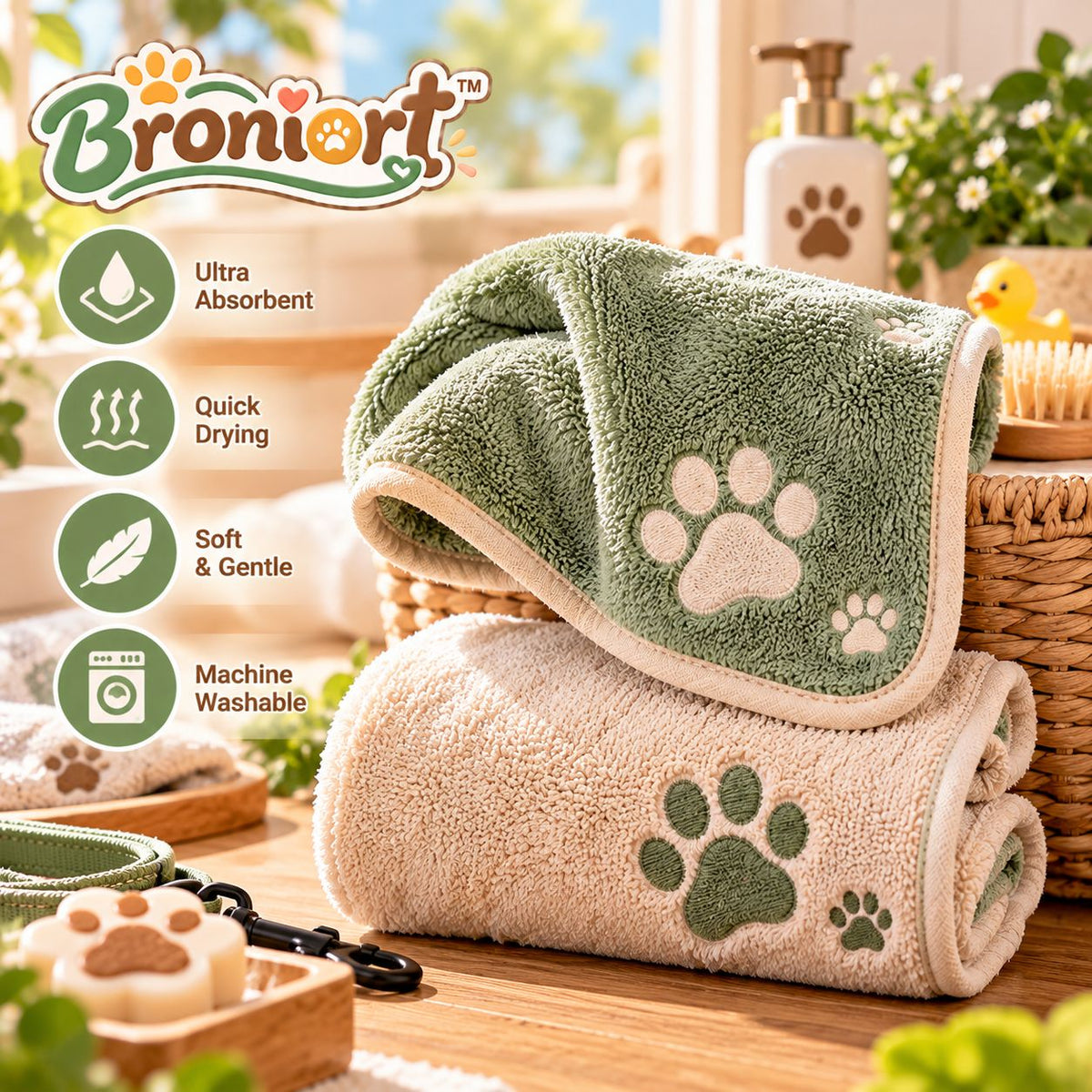 Broniort™ MiniCloud Pet Towels – Quick-Dry Mini Dog & Cat Towels, 2-Pack for Paws, Baths & Everyday Cleanup