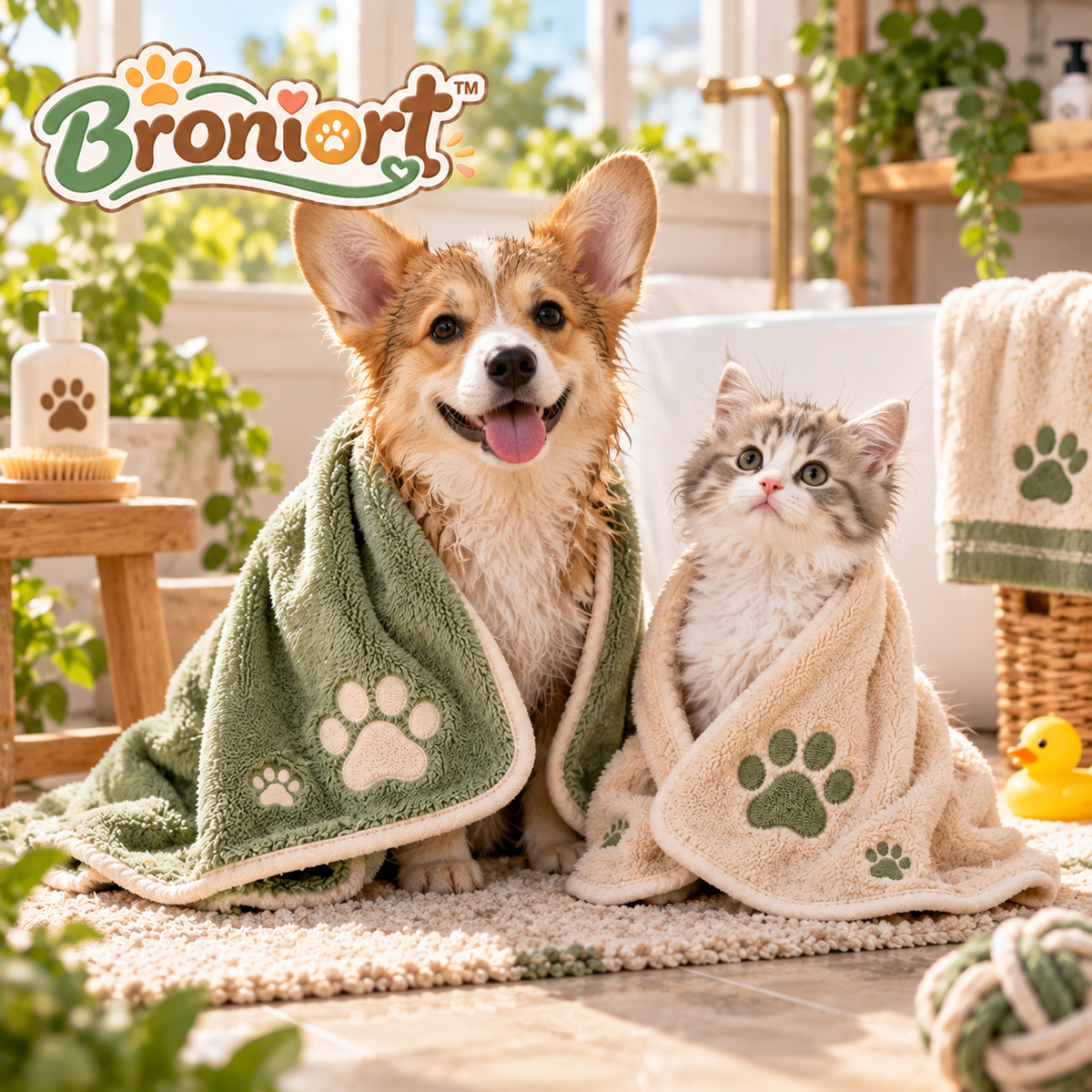 Broniort™ MiniCloud Pet Towels – Quick-Dry Mini Dog & Cat Towels, 2-Pack for Paws, Baths & Everyday Cleanup