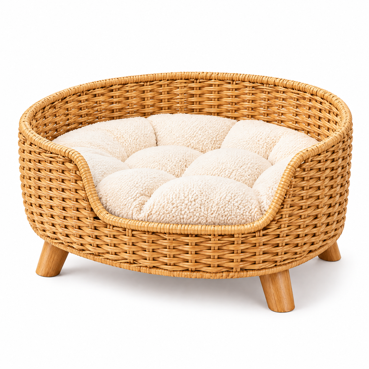 Broniort™ NestWeave Rattan-Style Small Pet Bed – Woven Raised Cat & Small Dog Basket Bed with Removable Cushion